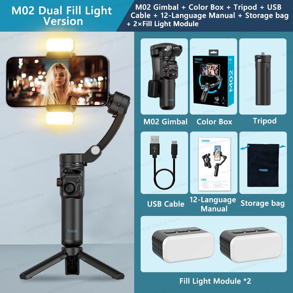 M02 New 3-Axis Handheld Gimbal Stabilizer for Smartphone with Wireless Remote for iPhone Android Phone Face Tracking Tiktok Vlog