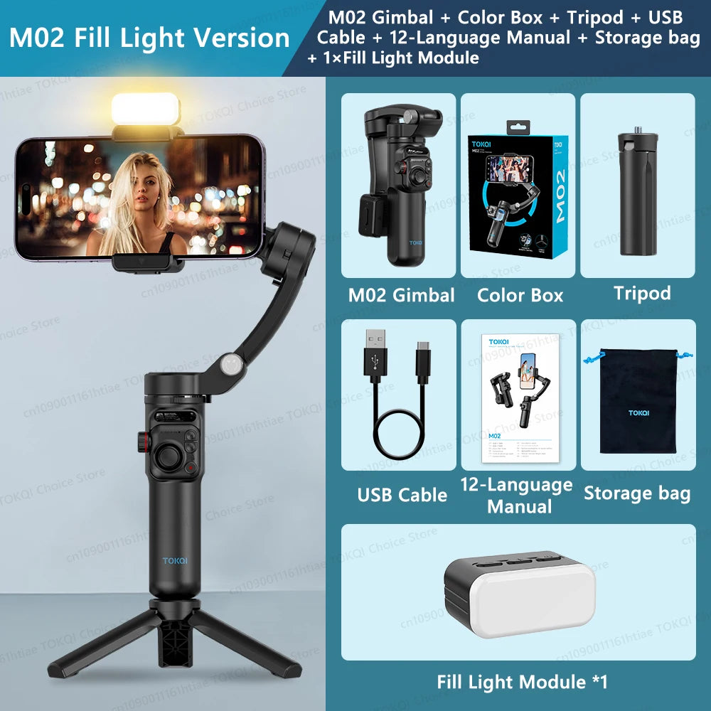 M02 New 3-Axis Handheld Gimbal Stabilizer for Smartphone with Wireless Remote for iPhone Android Phone Face Tracking Tiktok Vlog