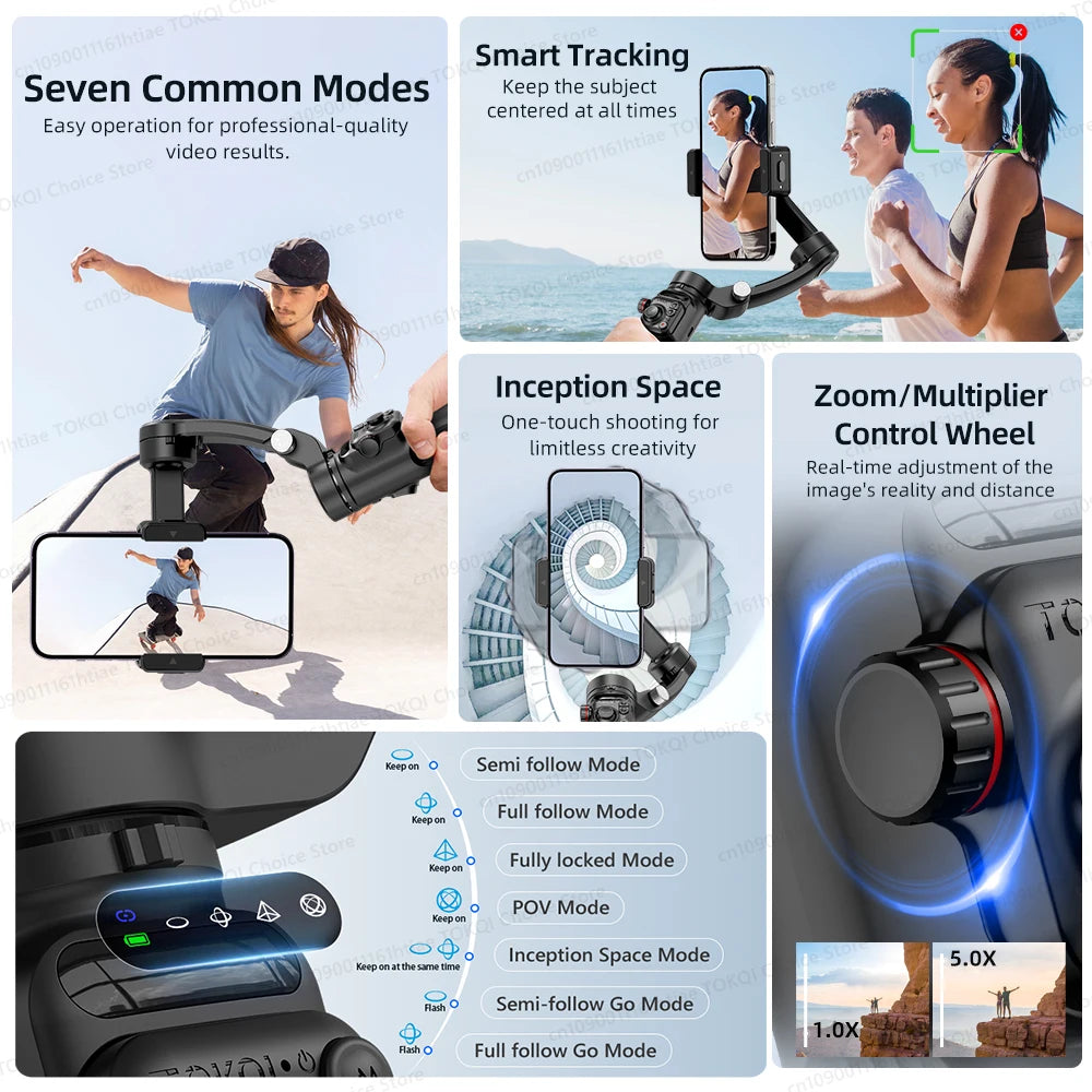 M02 New 3-Axis Handheld Gimbal Stabilizer for Smartphone with Wireless Remote for iPhone Android Phone Face Tracking Tiktok Vlog