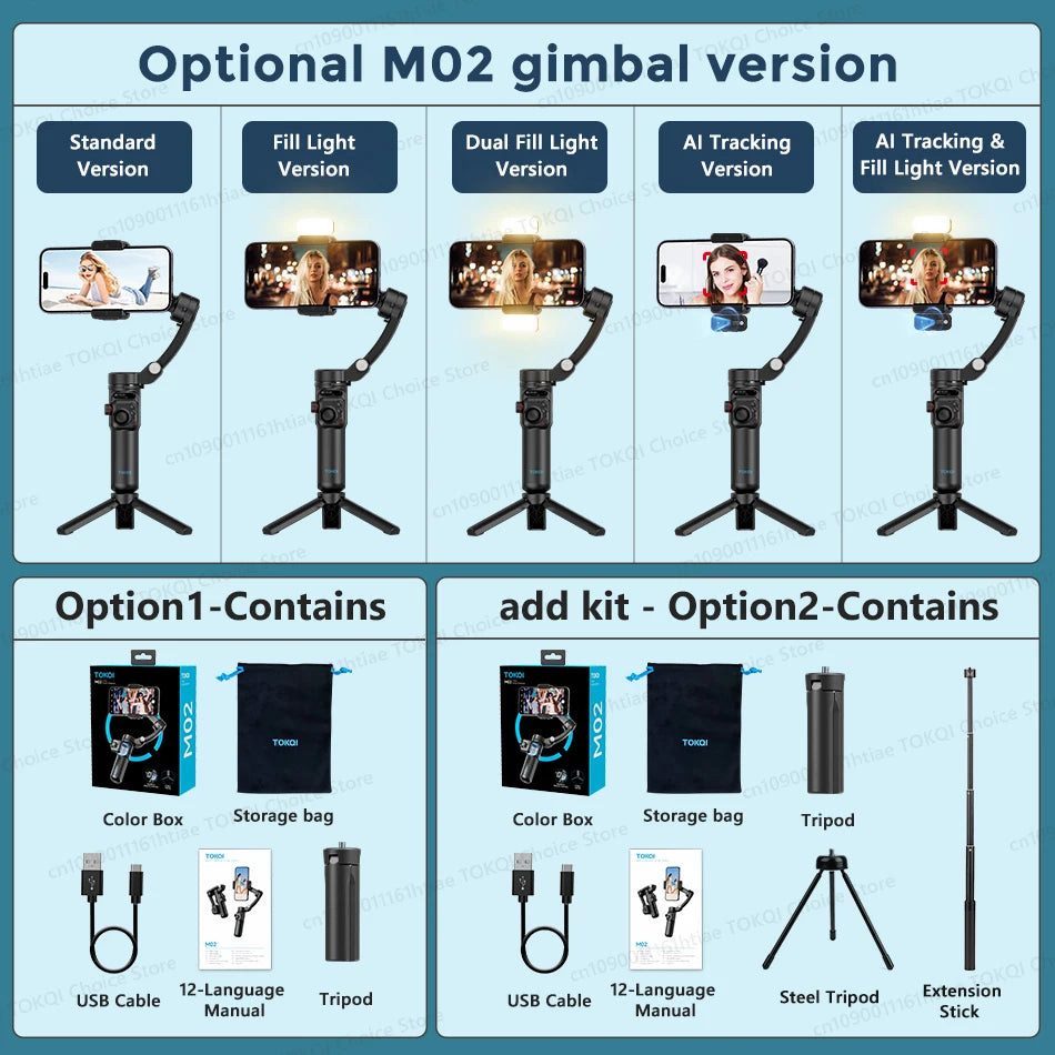 M02 New 3-Axis Handheld Gimbal Stabilizer for Smartphone with Wireless Remote for iPhone Android Phone Face Tracking Tiktok Vlog