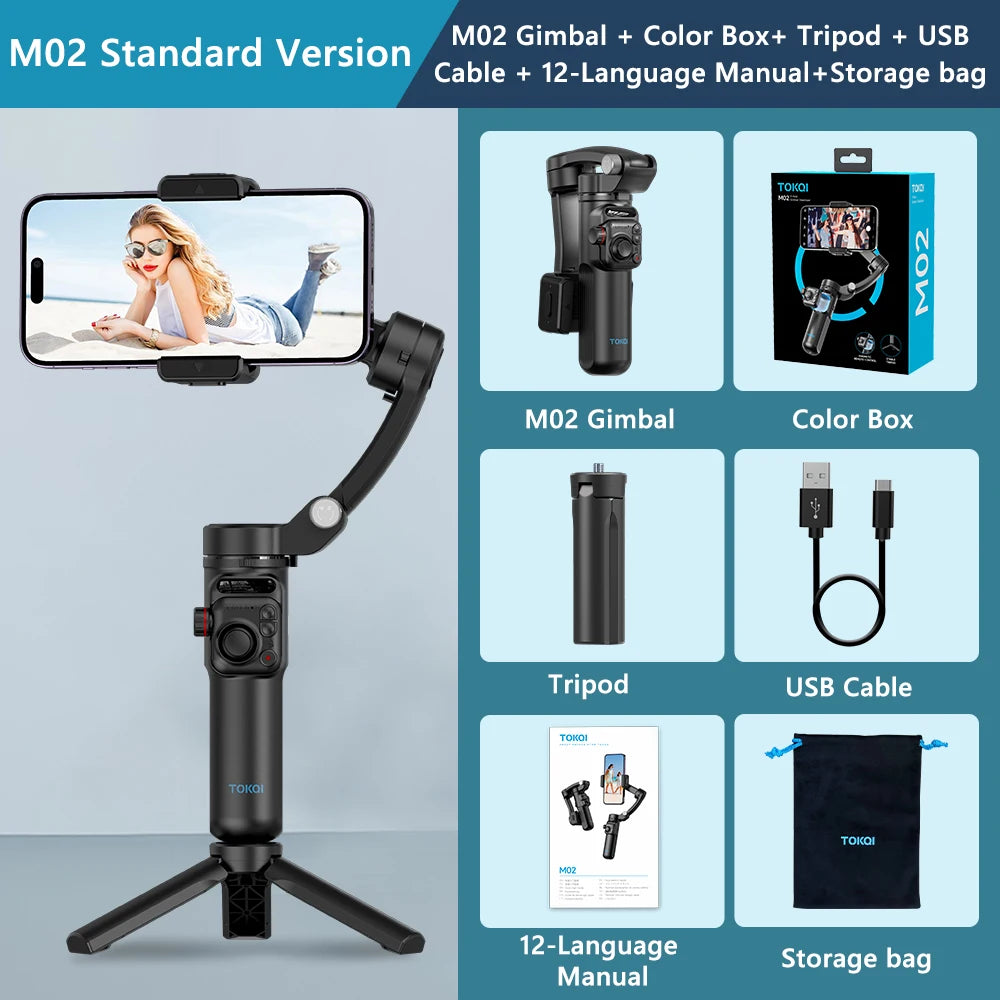 M02 New 3-Axis Handheld Gimbal Stabilizer for Smartphone with Wireless Remote for iPhone Android Phone Face Tracking Tiktok Vlog