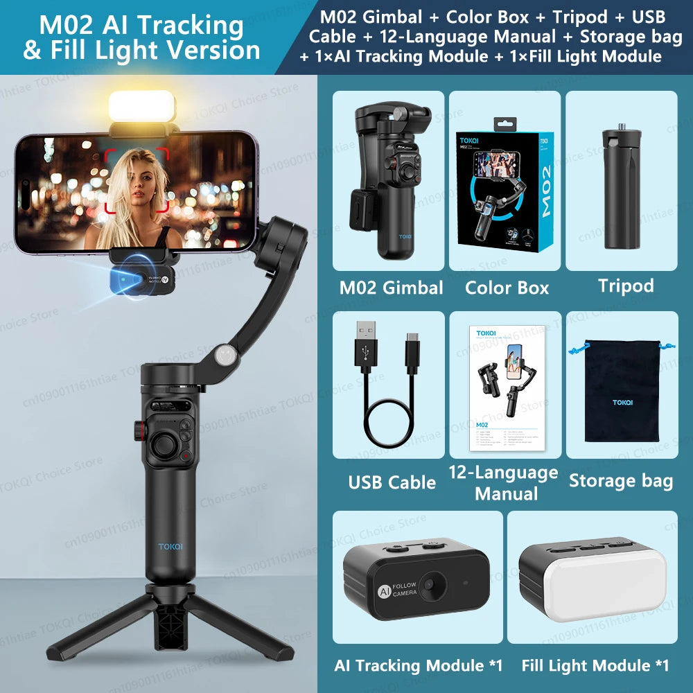 M02 New 3-Axis Handheld Gimbal Stabilizer for Smartphone with Wireless Remote for iPhone Android Phone Face Tracking Tiktok Vlog
