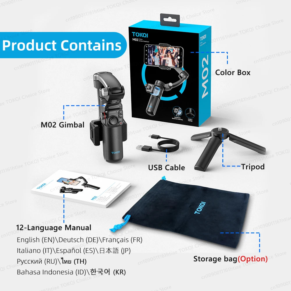 M02 New 3-Axis Handheld Gimbal Stabilizer for Smartphone with Wireless Remote for iPhone Android Phone Face Tracking Tiktok Vlog