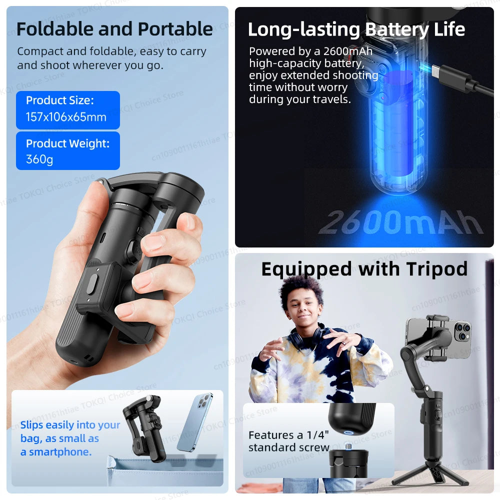 M02 New 3-Axis Handheld Gimbal Stabilizer for Smartphone with Wireless Remote for iPhone Android Phone Face Tracking Tiktok Vlog